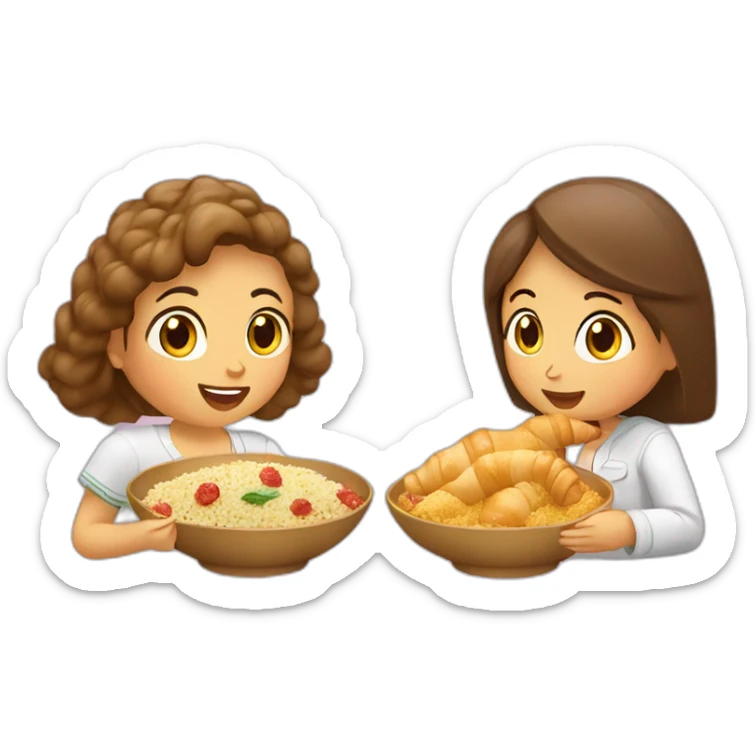Algerian girl eating couscous and French girl eating croissant  sticker