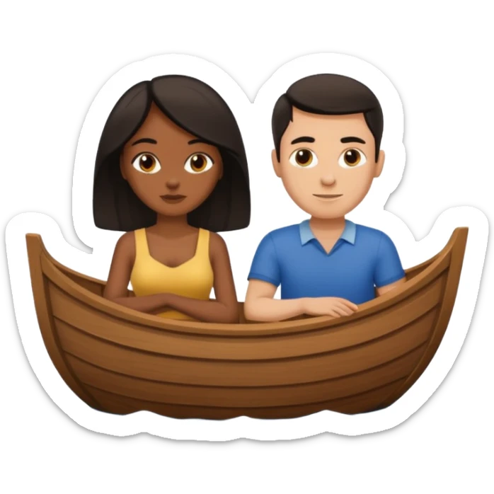 A black woman and white man with dark hair  in a boat  sticker