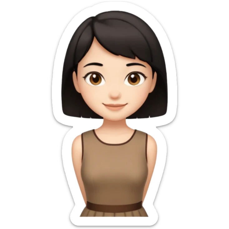 Gadis cantik, lucu, rambut pendek warna hitam, baju coklat aesthetic  sticker