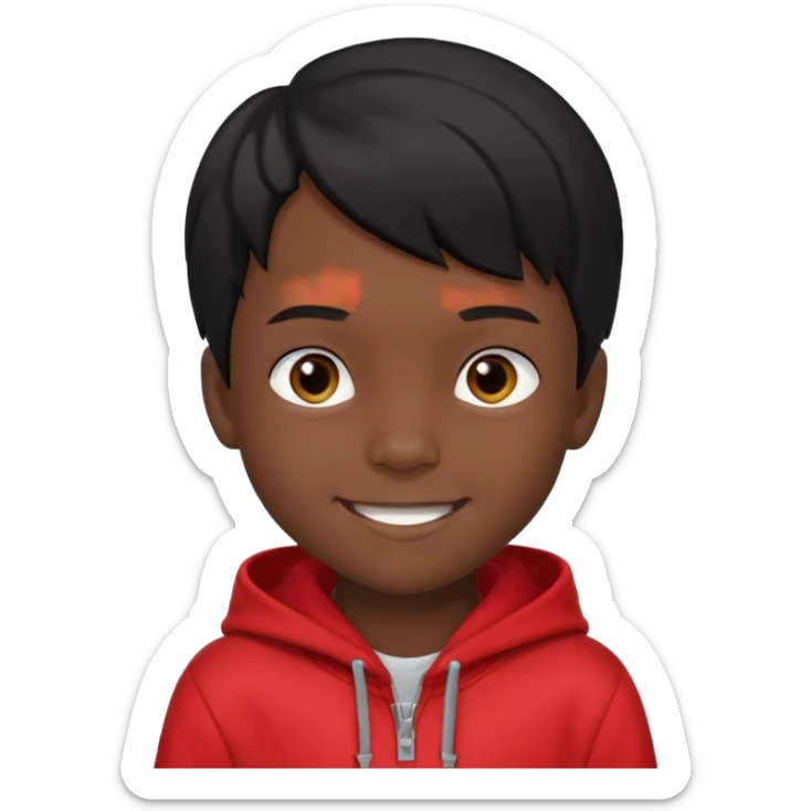 niño de 7 años, con pelo y piel negra. sudadera roja sticker