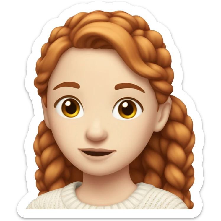 Red-haired girl in low ponytails with pale skin white sweater sticker