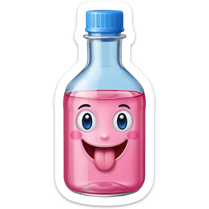 Smiling bottle of oil pink with silly face tongue out blue top sticker