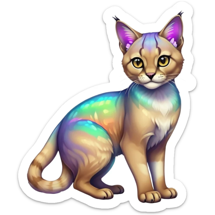 Colorful Neon Gothic exotic iridescent tropical shiny Fantasy-Siamese-Bobcat-Caracal-Scottish-Fold-feline-Fakémon-feline-hybrid (full body) sticker