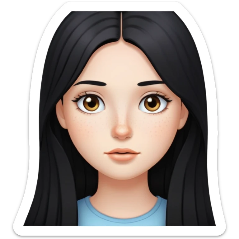 girl with long straight black hair, light makeup, and freckles sticker