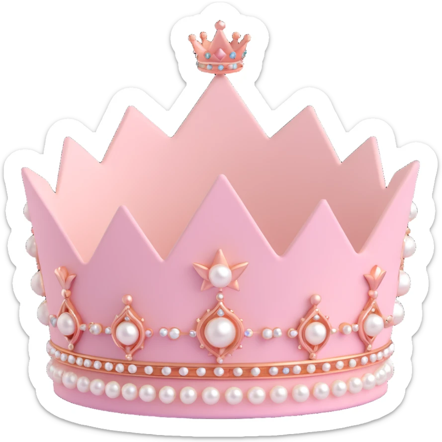 royal crown with pastel pink velvet, rose gold details, and pearl accents sticker