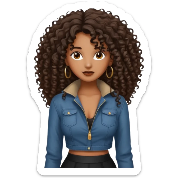 brown skinned lady with curly black hair, shoulder long hair, messy, nice curves sticker