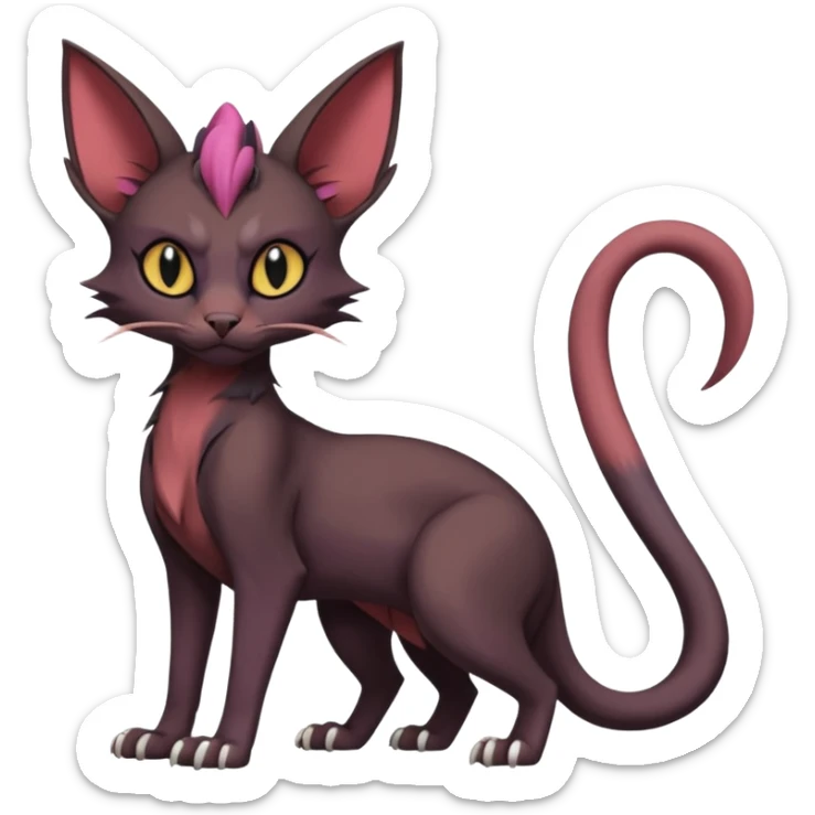Black edgy Noivern-Noibat-Purloin-Torracat-Sphynx-Lykoi-Caracal-cat-Fakemon full-body sticker