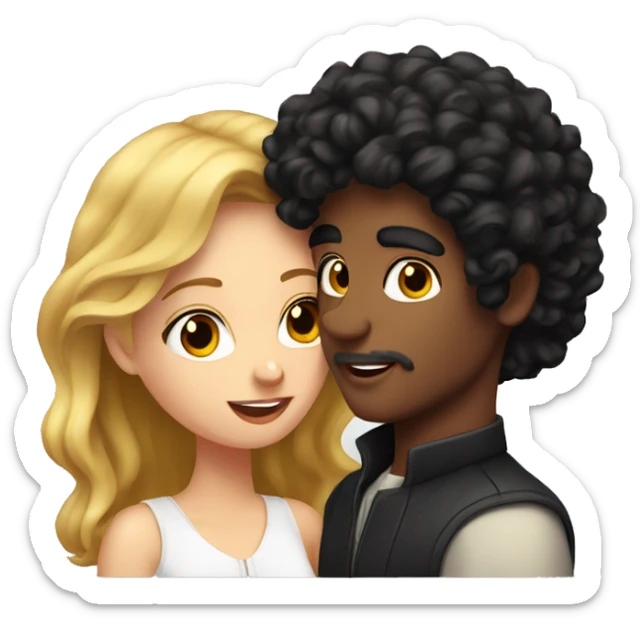 girl with dark red hair kissing man with black curly hair with blonde tips on the cheek  sticker