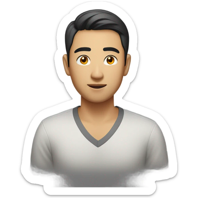 thirty years old asian guy with short highlighted hair wearing v neck shirt sticker