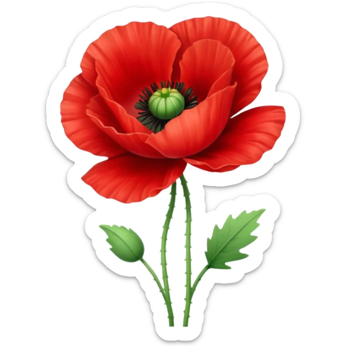 red poppy flower, realistic details, soft shading, apple emoji style, iOS 18 sticker