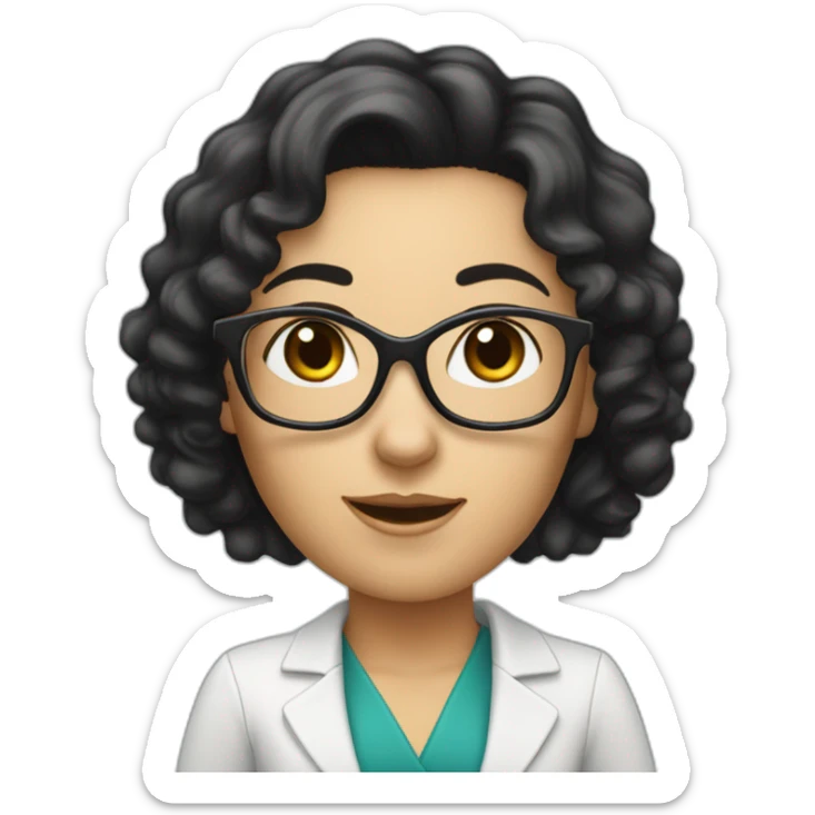 caucasian information desk Woman with black curly hair and white streaks and glasses with arm raised sticker
