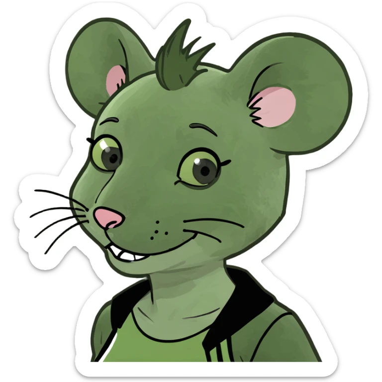 punk nezumimi mouse girl with red mohawk and green eyes, meme emoji style, mischievous expression, minimal background sticker