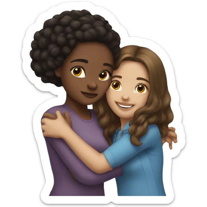 light skin brunette girl hugging a brunette lightskin girl sticker