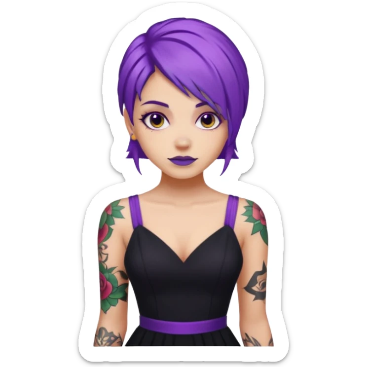 women with tatoos and hightlight that tatoos with purple hair and black dresses sticker
