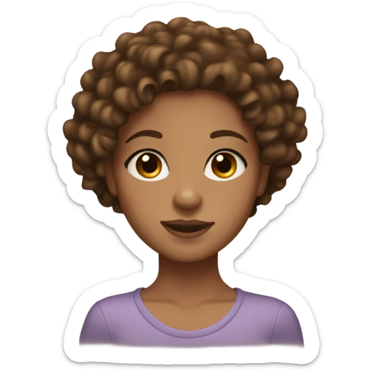 Girl with brown curly hair, light tanned skin and brown eyes with long lashes sticker