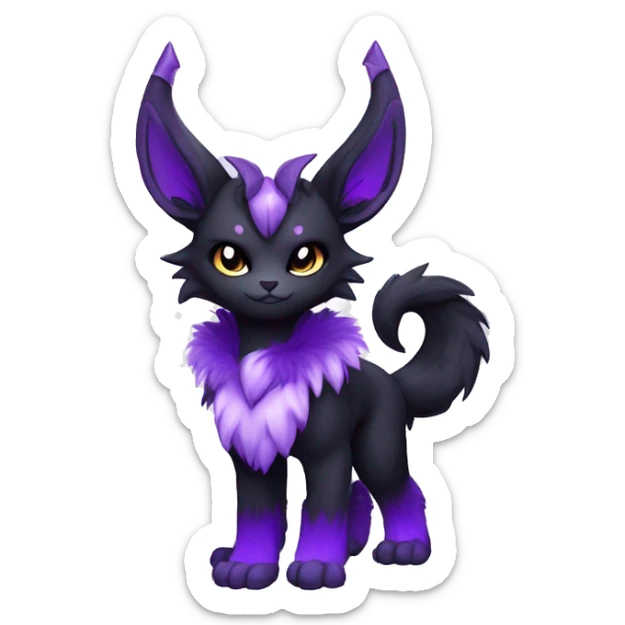 Anthro-Edgy-Black-Purple-Contrast-Colors-Fantasy-Fur-Sona-Chibi-Shiny-Fakémon-Hybrid with horns full body sticker