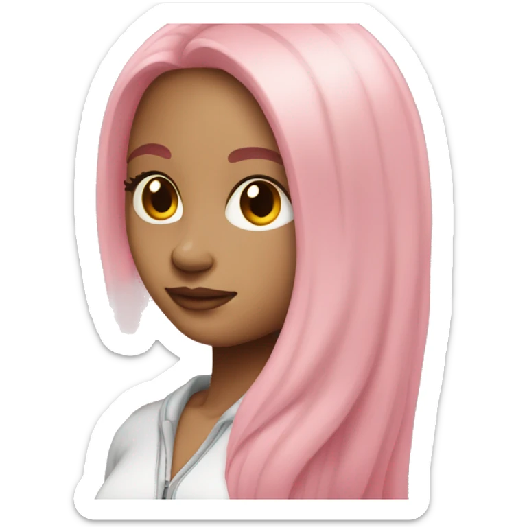 light skin girl with long pink straight hair with brown eyes sticker