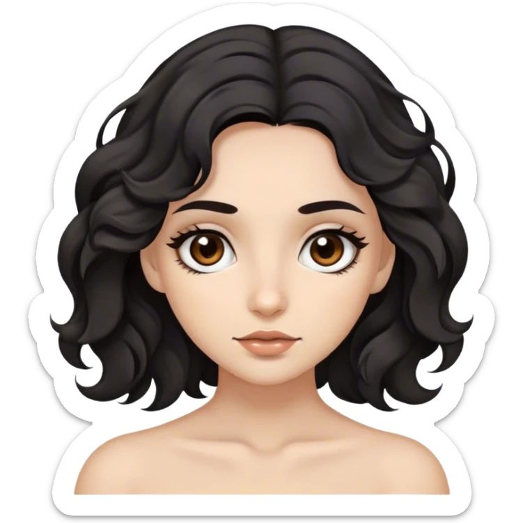 A girl with black wavy hair and brown eyes. She’s beige and very beautiful her beauty is amazing but she has dark circles  sticker