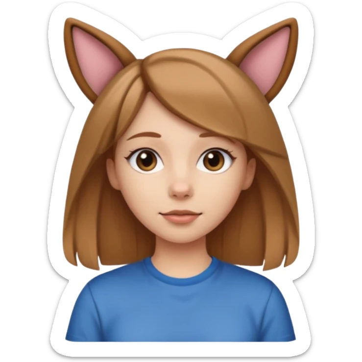 White girl with straight brown hair name is Valentina put dog ears on her and make he rlike like a bith but still not ugly just the dog prt of it and also have a shirt that says siri on it LONG LIGHT BROWN HAIR the shrit must say siri on ittt dont draw a dog just dog years sticker