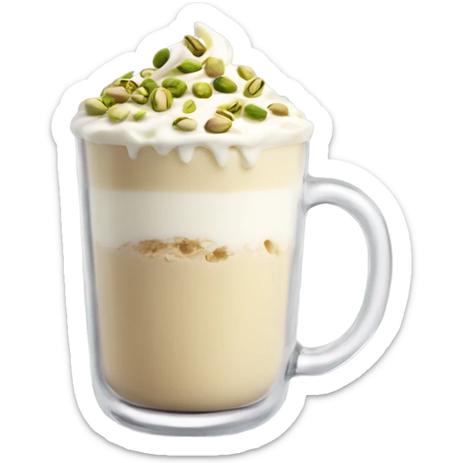 White chocolate latte with pistachios in a glass aesthetic with cream on top  sticker