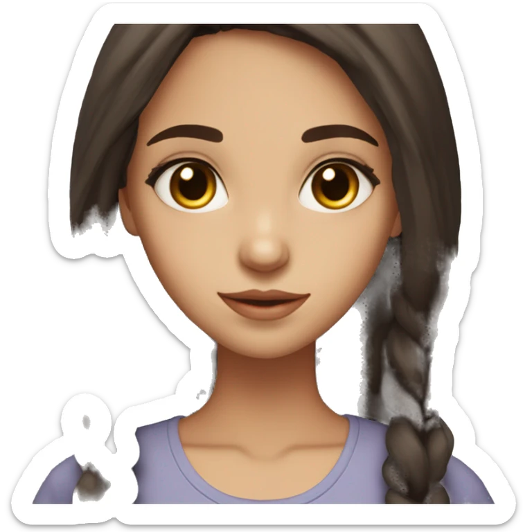 23 year old girl, beutiful, long dark brown hair, brown almond eyes,  sticker