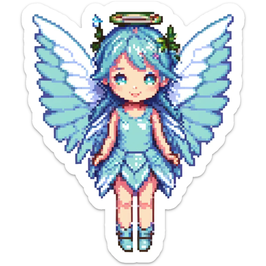 pixel art fairy with wings, pastel colors, chibi proportions sticker