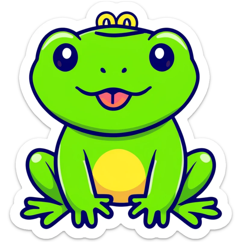 Green frog with its tongue sticking out and cross-eyed, silly expression sticker