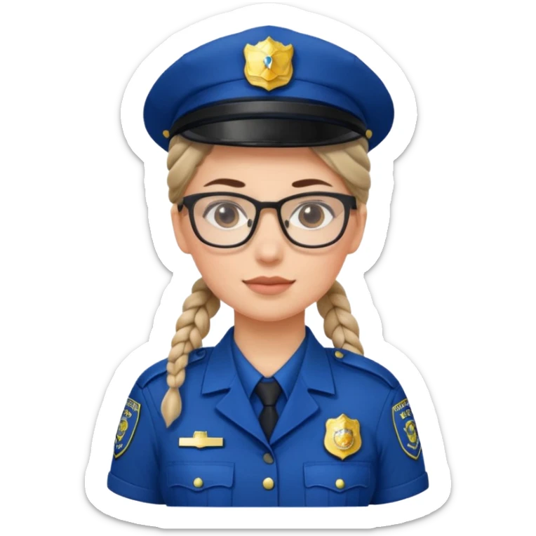 police officer woman with glasses, wearing uniform, braided hair sticker