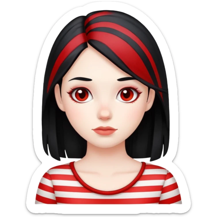 Pale girl, black hair with red striped hair sticker
