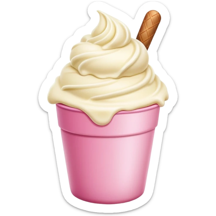 ultra realistic single scoop of vanilla bean ice cream in pink cup sticker