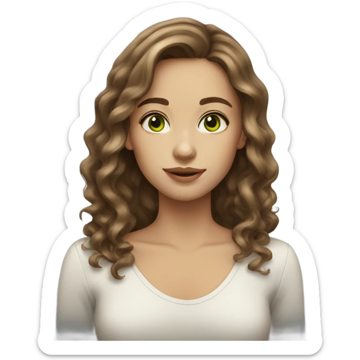 pretty girl with medium length wavy brown hair green eyes light skin sticker