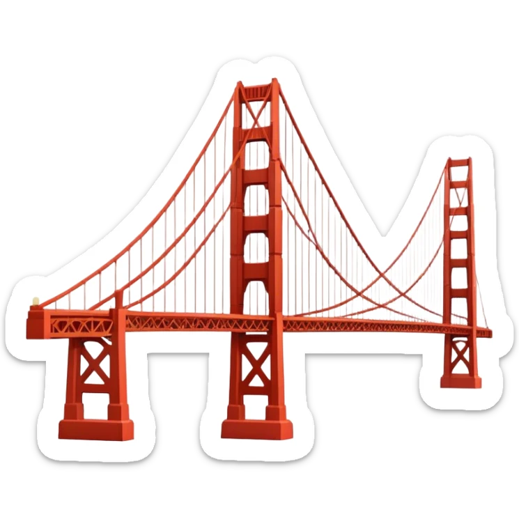 Cinematic Realistic Golden Gate Bridge Landmark Emoji, depicted with the iconic suspension bridge rendered with rich detail and vibrant, dynamic lighting. sticker