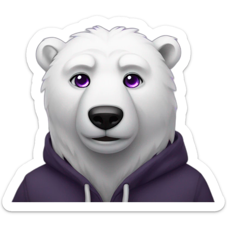 Male Anthro polar bear, black hoodie, purple eyes sticker