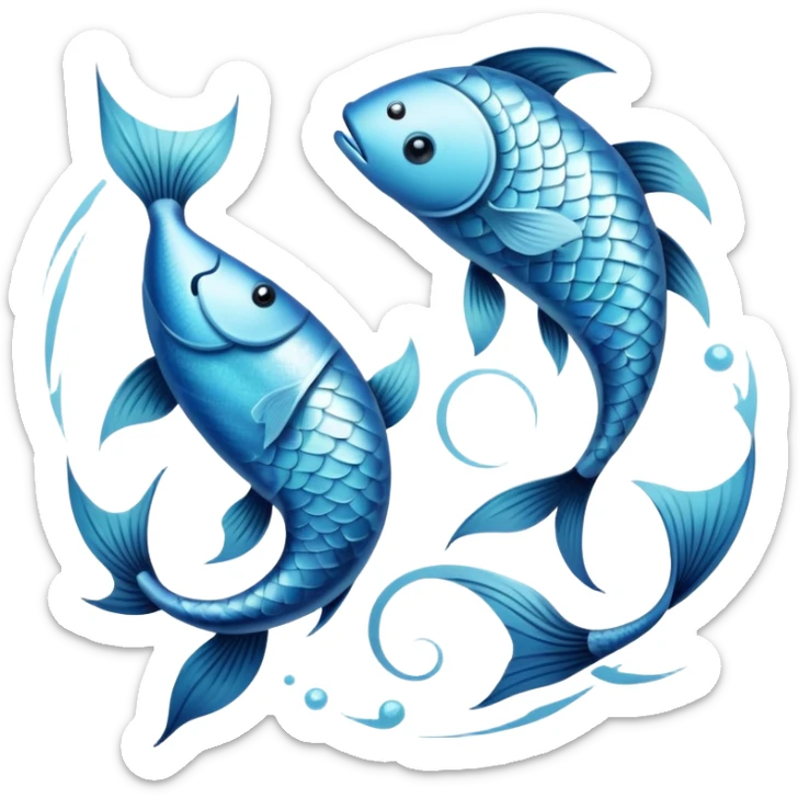 The zodiac symbol Pisces. Two fish in a “yin-yang” formation. One fish’s head is facing the other fish’s tail, and vice versa forming a hoop sticker