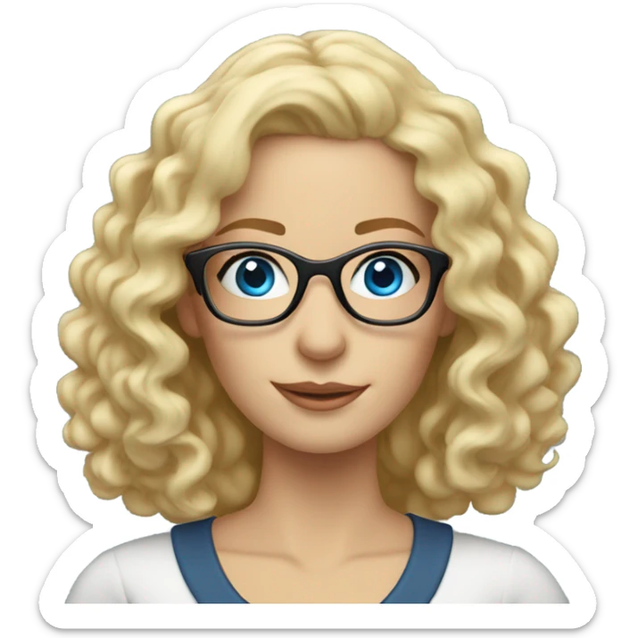 Woman teacher blonde long curly hair glasses blue eyes with book sticker