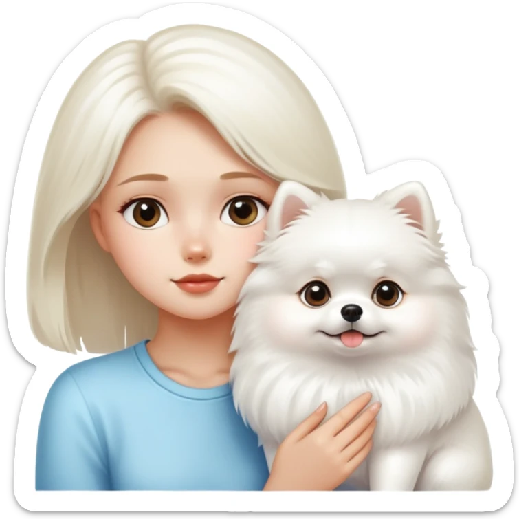 Girl looks at WHITE white Pomeranian dog sticker