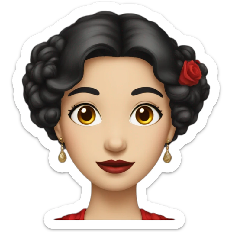 A Victorian noblewoman with black hair, red eyes, and wearing a red dress  sticker