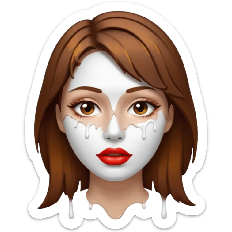 Brown Hair Woman , white paint , drip, face, hot  Sexy, lips sticker