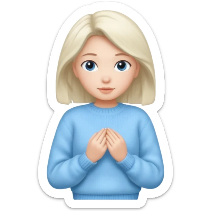 sky-blue Girl's wool sweater with light fabric folds and soft shading, casual style, Knitten.only wool sweater. sticker