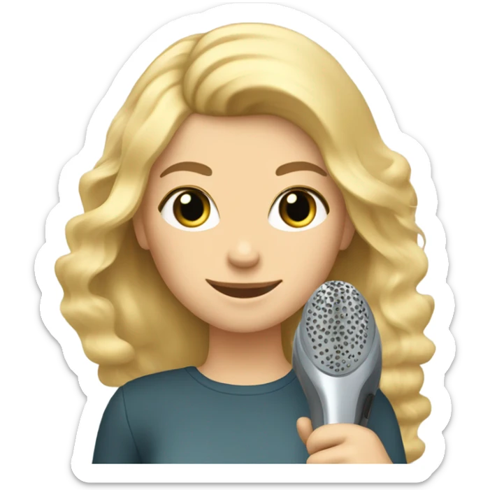 Blonde haired woman with blow dryer and brush in hands  sticker