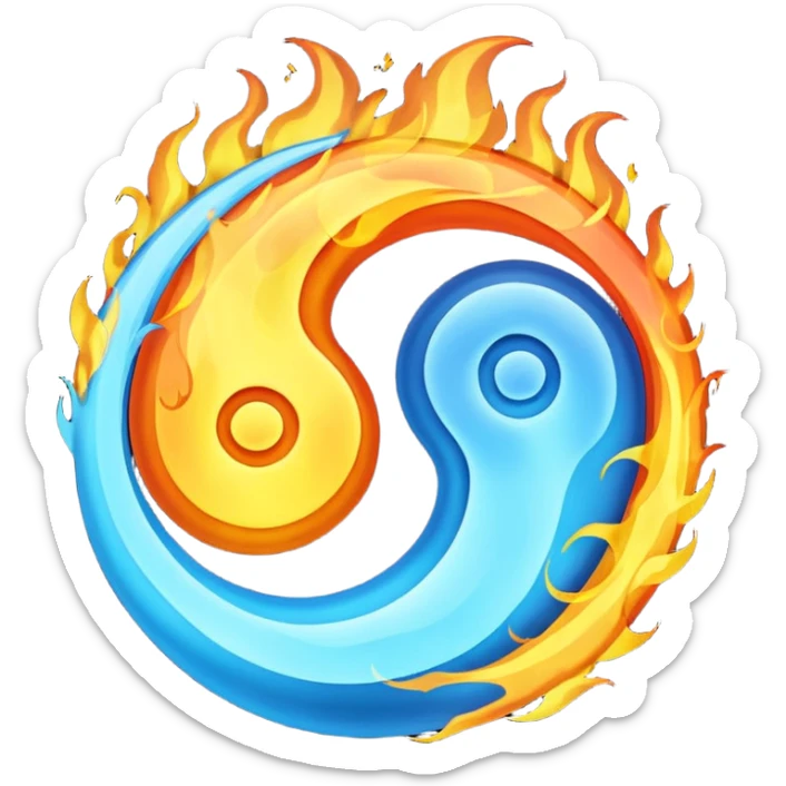 The fire and water emojis are in the form of the yin-yan symbol in front of a completely black background. sticker