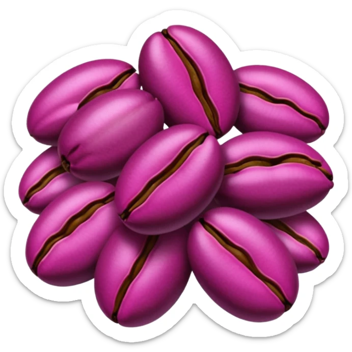 Create minimalist emoji in the style of Coffee Lover — a coffee shop and roastery brand.
Style: cozy, warm.
Colors — purple-pink range.
🫘 coffee beans sticker