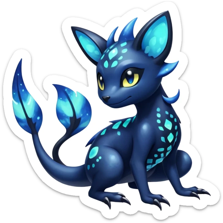 Colorful Iridescent Exotic Nebulae Salandit-Meowstic-Umbreon-Fakémon-hybrid-creature (full body)  sticker