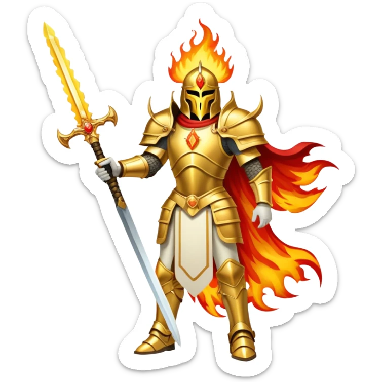 Emperor of Mankind from Warhammer 40K with golden armor and a large flaming sword sticker
