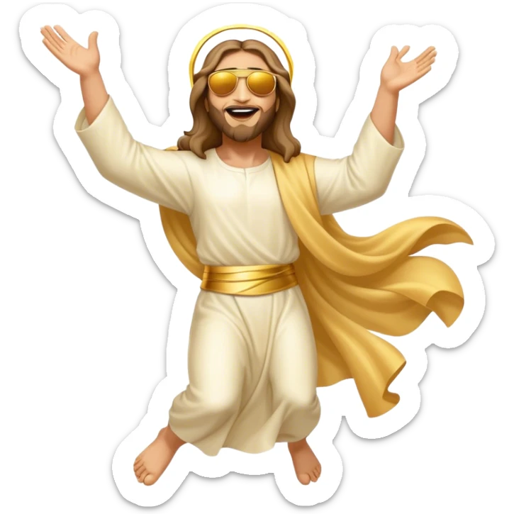 dancing figure of rejoicing Jesus with golden  sunglases sticker