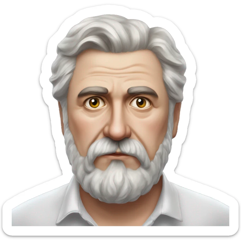 Russian writer Alexander Kuprin Photorealism A plump serious man of Slavic appearance with Small eyes with beard and mustache, with a  short haircut, big detailed face, wrinkled face sticker