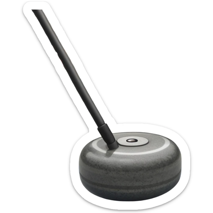 An icon showing a detailed close-up of a curling stone sliding across the ice, with a broom in motion beside it. The background features an indoor stadium with cheering spectators on the stands. Transparent background captures the strategy and focus of curling. sticker