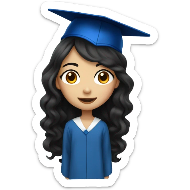 asian girl wearing blue graduation cap with long curly black hair sticker