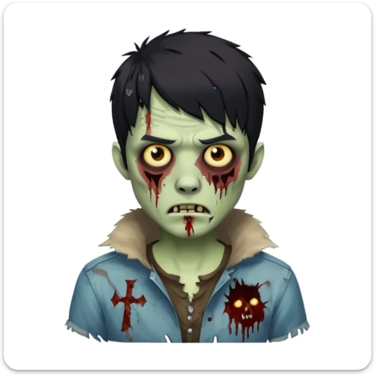 Zumbi homem com o cabelo no corte Wolf cute de franja lisa preta sticker