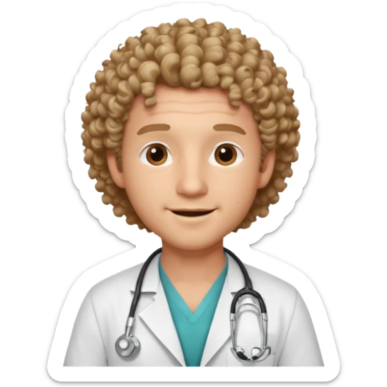 a male doctor with curly hair and cheerful face sticker
